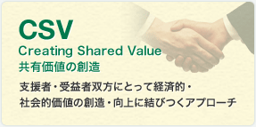CSV(Creating Shared Value：共有価値の創造) 支援者・受益者双方にとって経済的・社会的価値の創造・向上に結びつくアプローチ